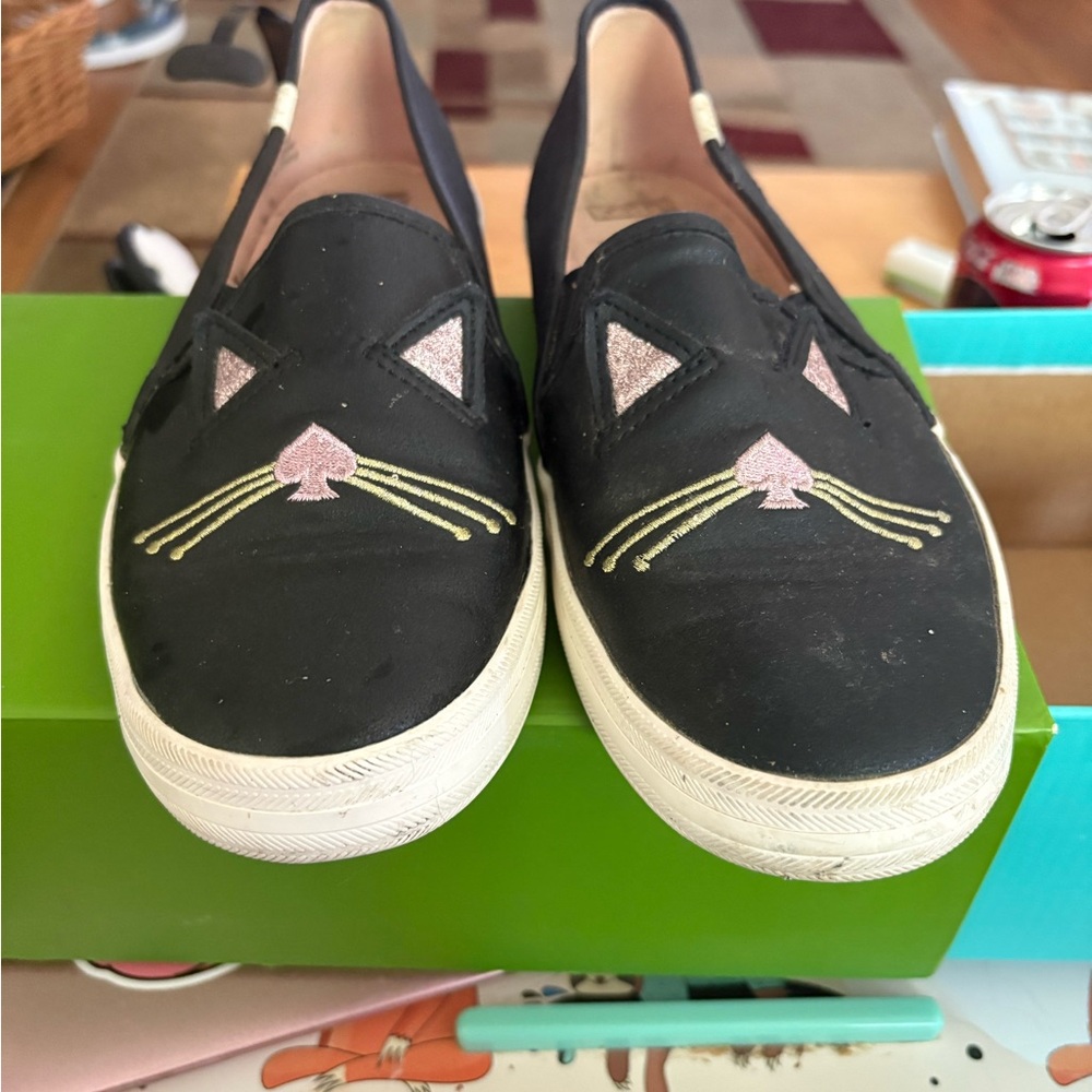 Kate Spade Black Cat Face Sneakers Sz 8